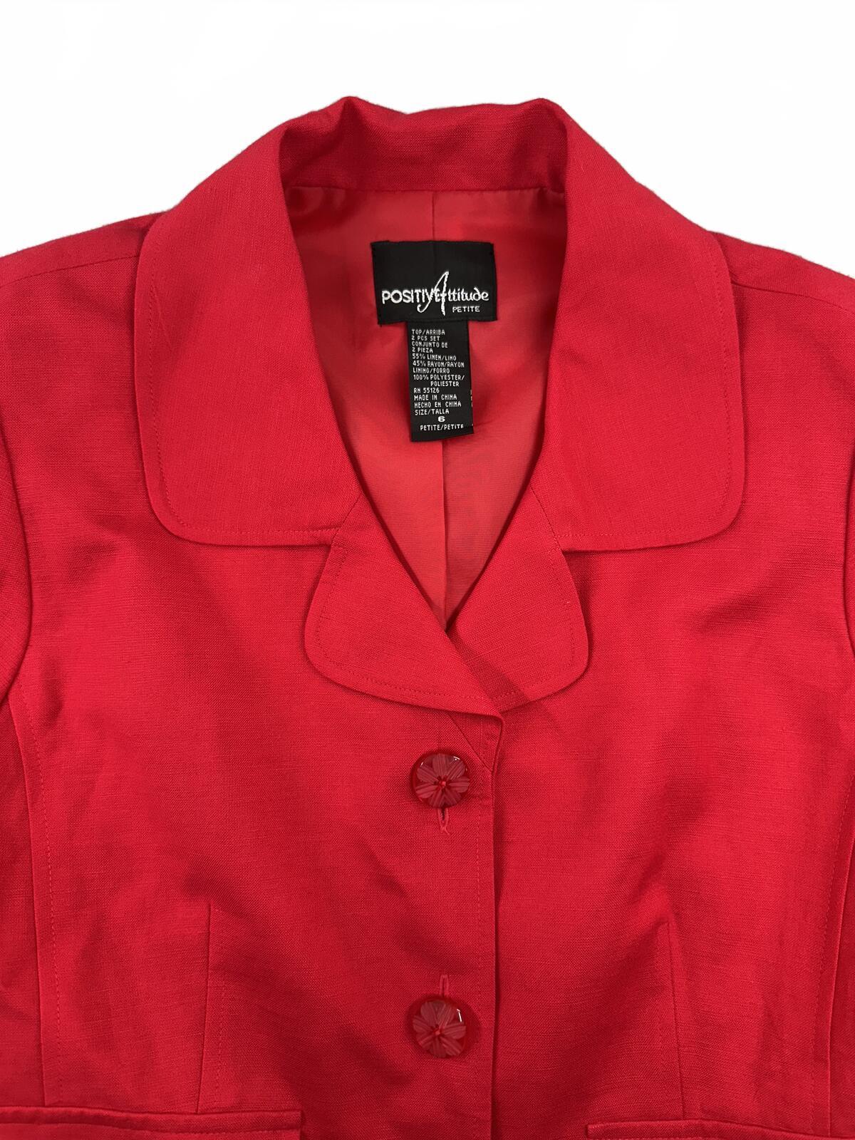Positive Attitude Petites Red Cropped Blazer Jacket with Rounded Collar