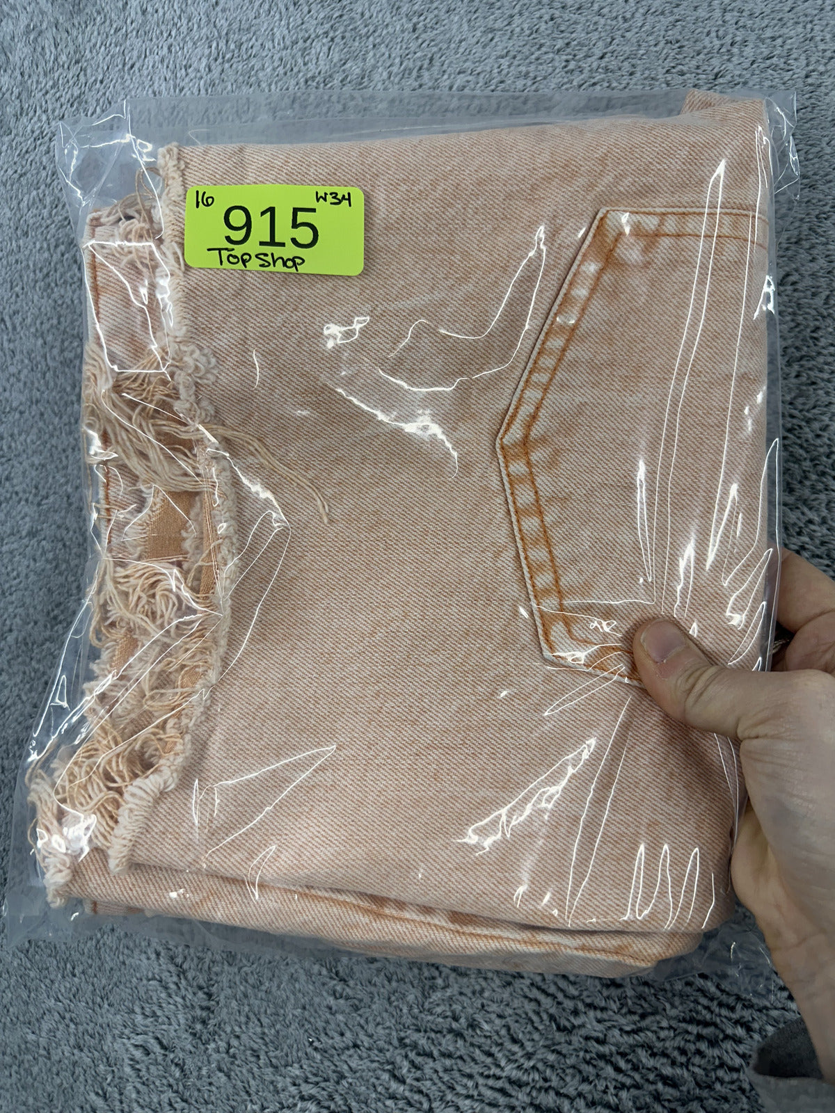 TopShop Mom High Rise Distressed Denim Shorts in Dusty Peach Orange Y2K Casual