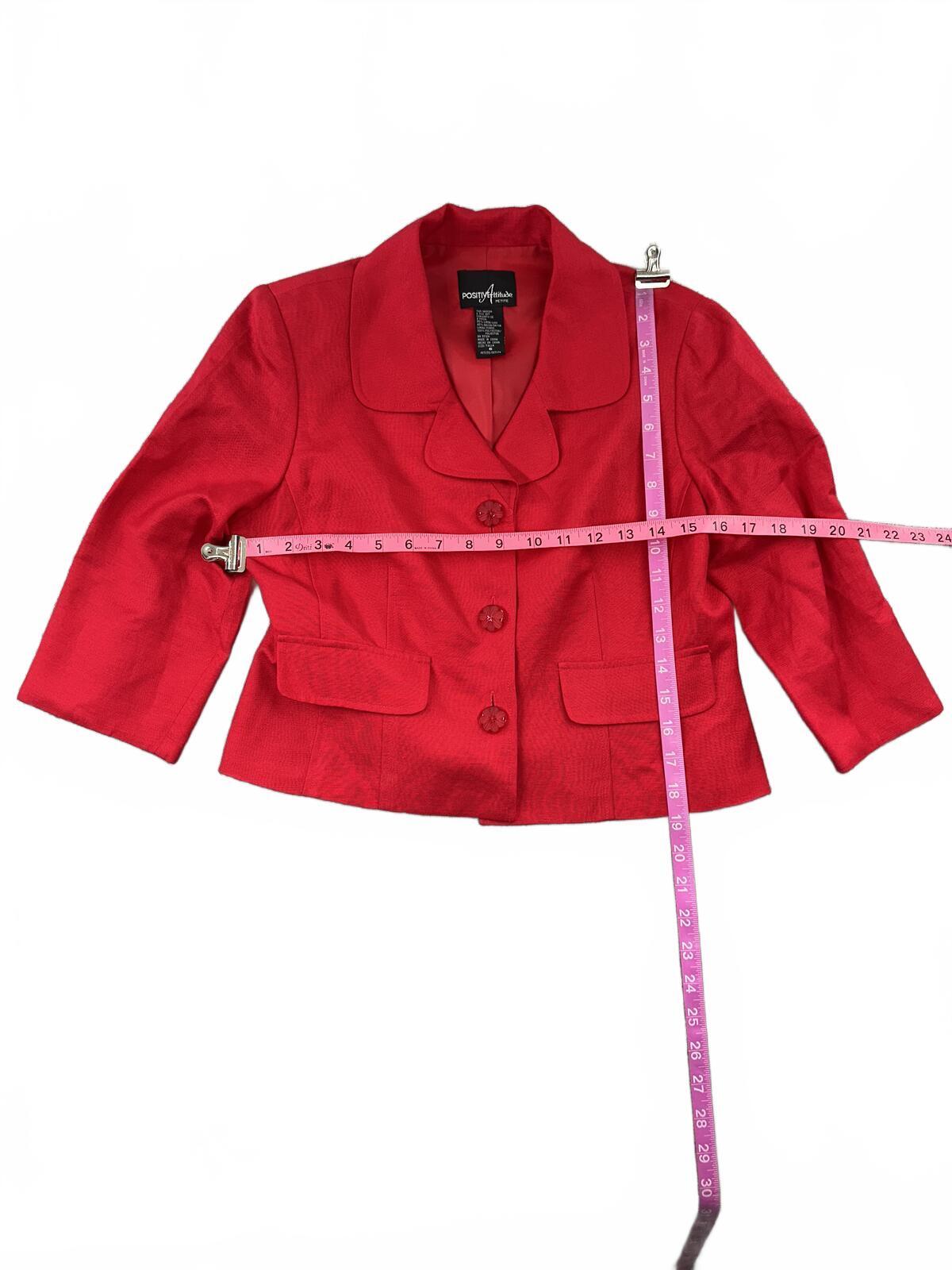 Positive Attitude Petites Red Cropped Blazer Jacket with Rounded Collar