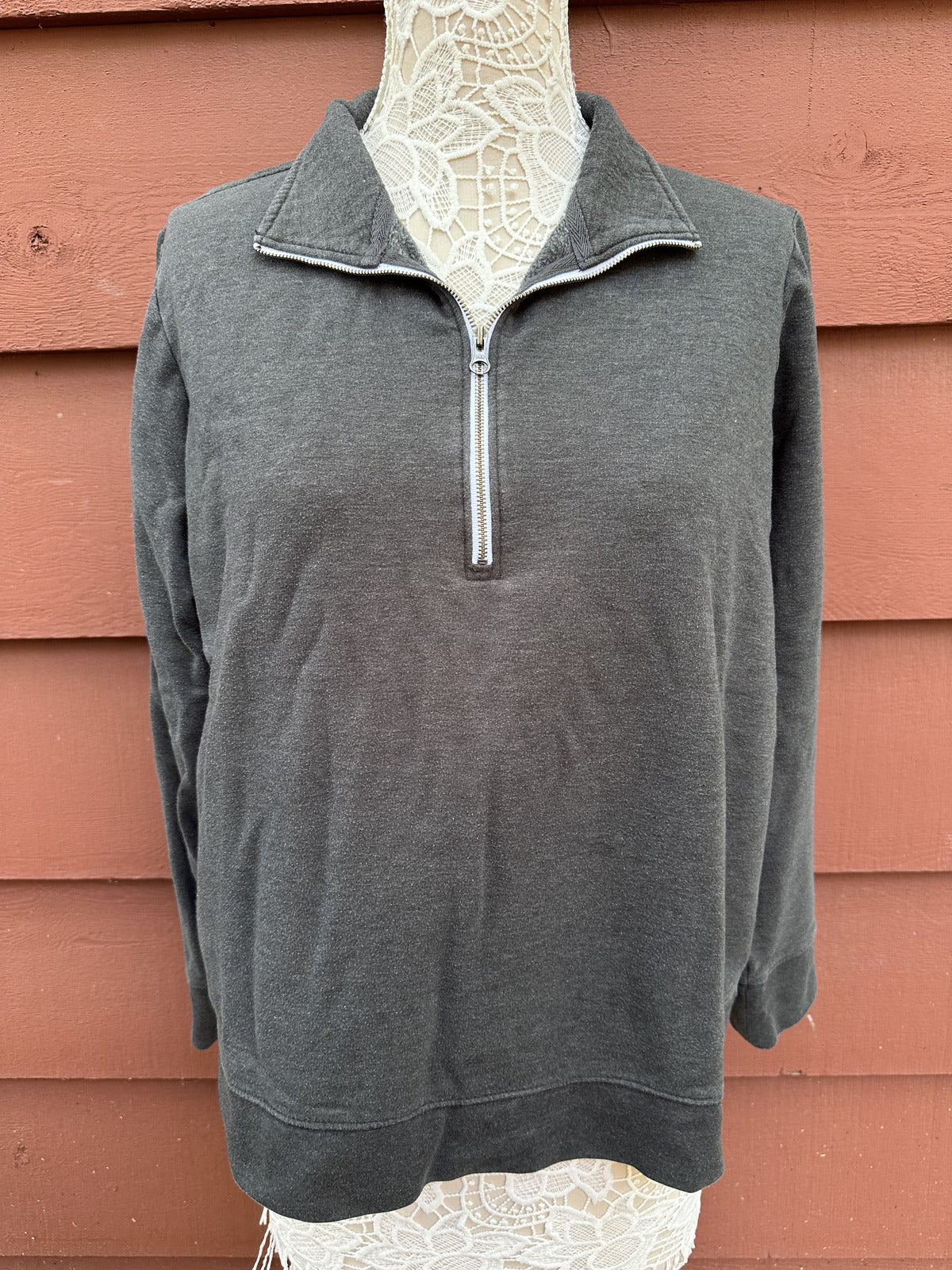 Eddie Bauer Charcoal Gray Heathered 1/4 Zip Sweatshirt Cozy Naturecore
