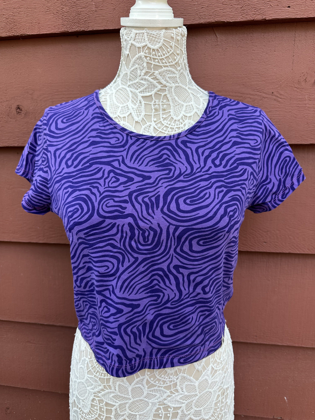 Action Gear Purple Zebra Swirl Crop Top Vintage Inspired Y2K Sporty Loungewear