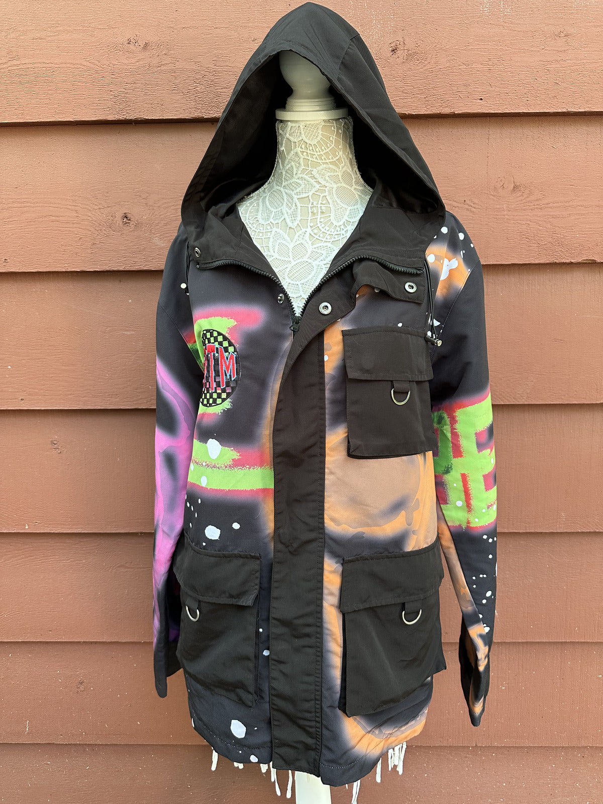 EPTM Multi Color Streetwear Hoodie Jacket with Graffiti Skull & Utility Pockets