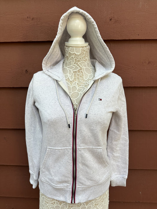 Tommy Hilfiger Light Heather Grey Zip Up Hoodie Quiet Luxury, Old Money Y2K