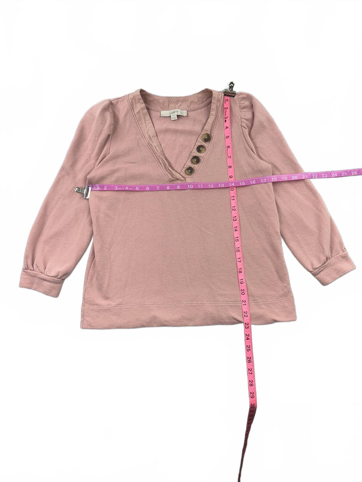 LOFT Soft Mauve V Neck Long Sleeve Top with Button Detail Feminine Casual Style