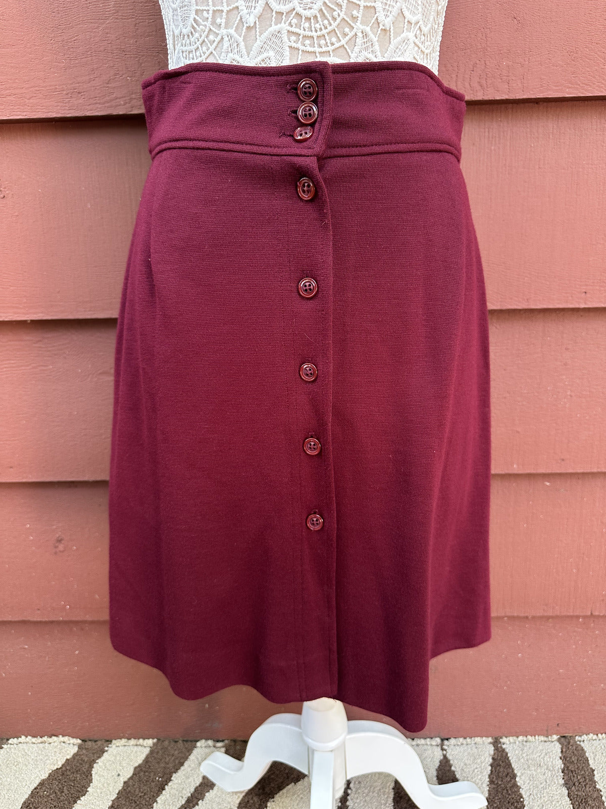 Tamal Original Vintage Burgundy Button Front A Line Midi Skirt High Waist