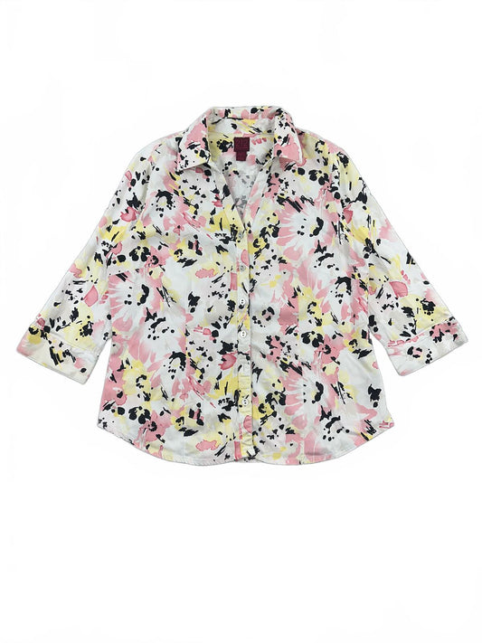 212 Collection Floral Button Up Shirt White Pink Pastel Feminine