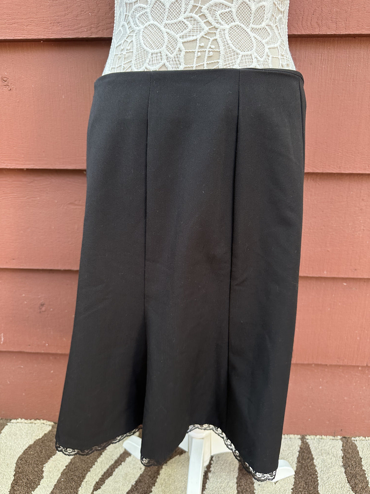 George Stretch Black Flared Skirt with Lace Trim Feminine Casual