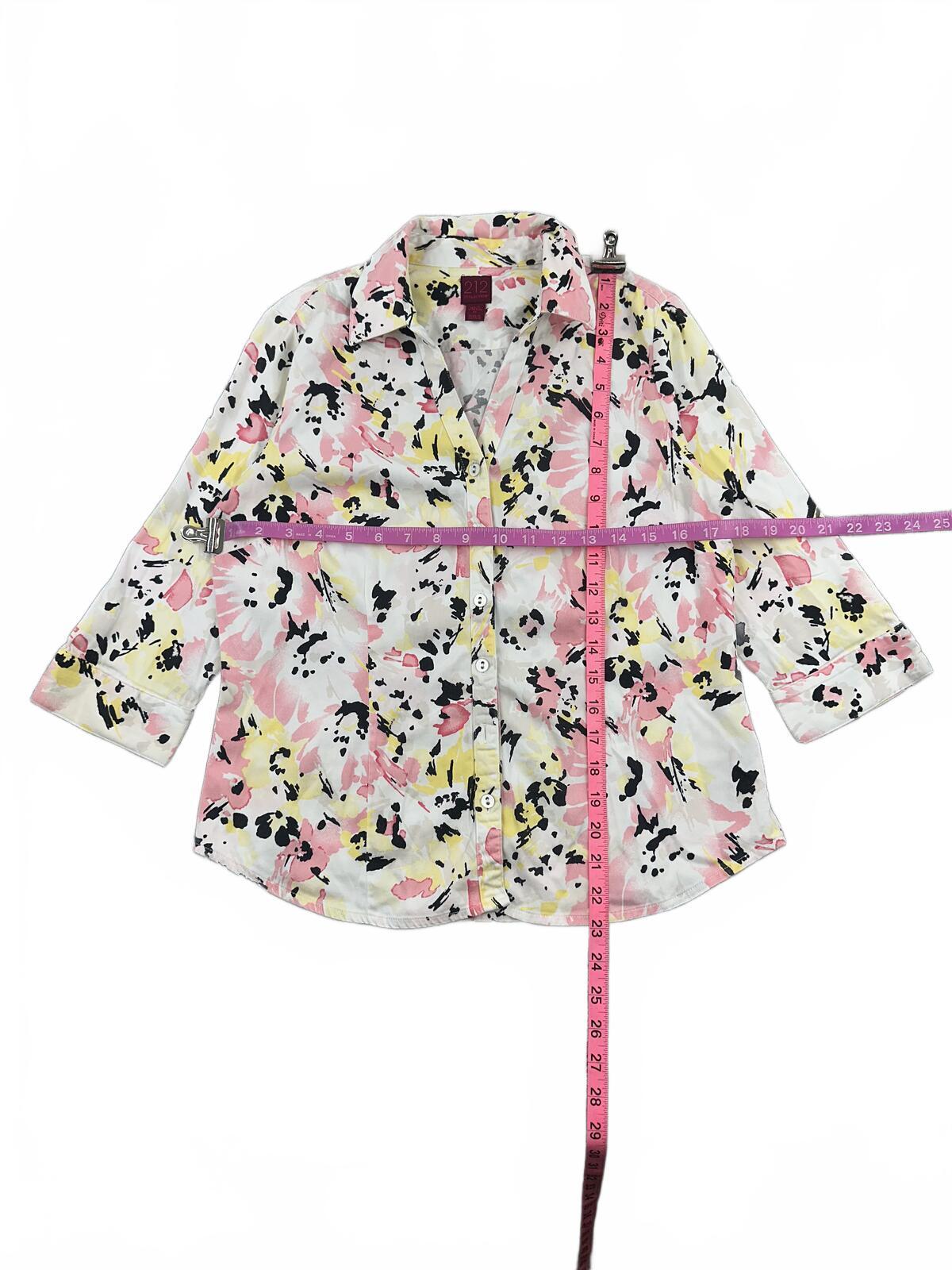 212 Collection Floral Button Up Shirt White Pink Pastel Feminine