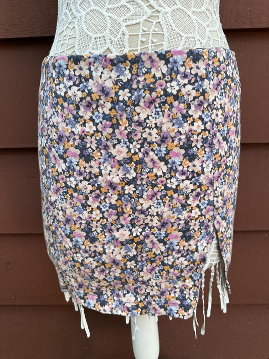 Wild Fable Floral Mini Skirt Cottagecore Aesthetic with Side Slit Elastic Waist
