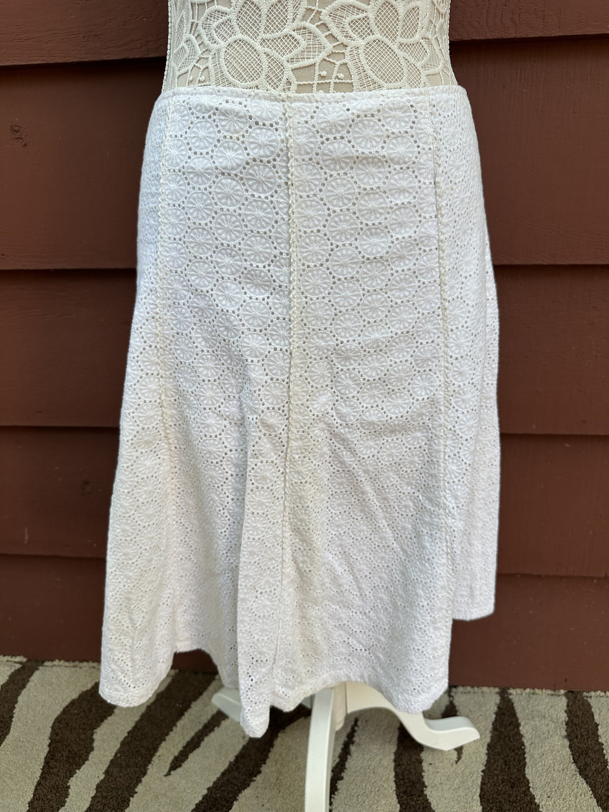 Willi Smith Vintage White Eyelet Lace A Line Skirt Classic Bohemian Feminine