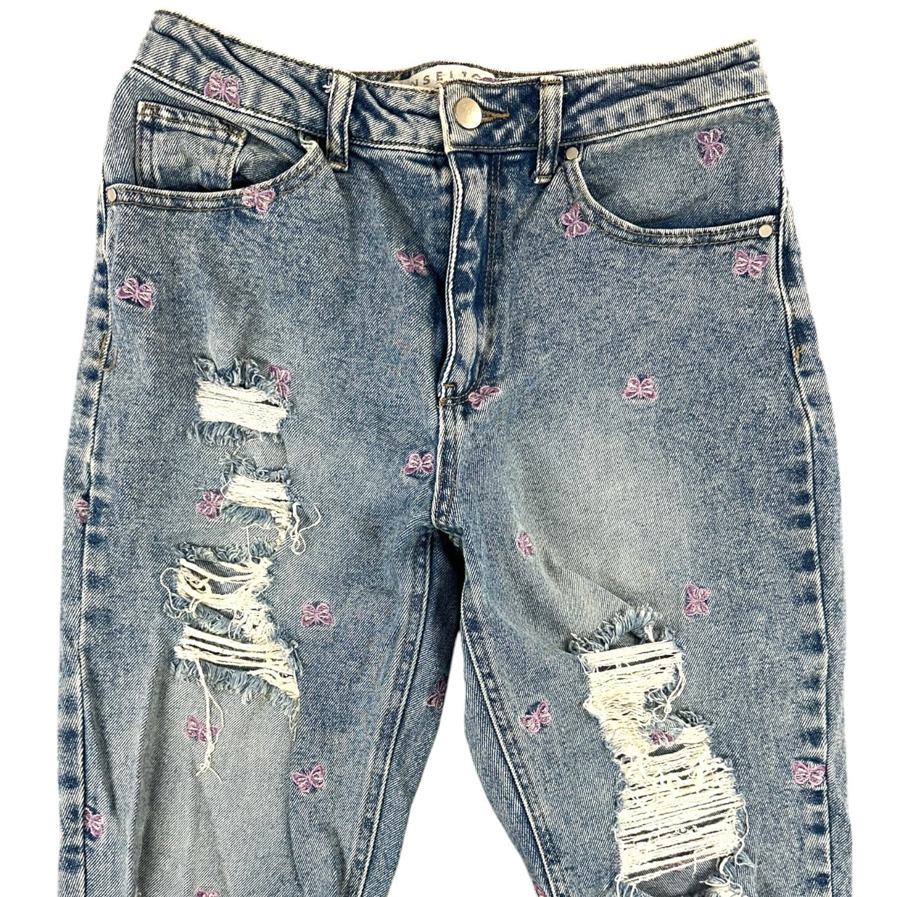 Tinseltown Distressed Butterfly Mom Jean