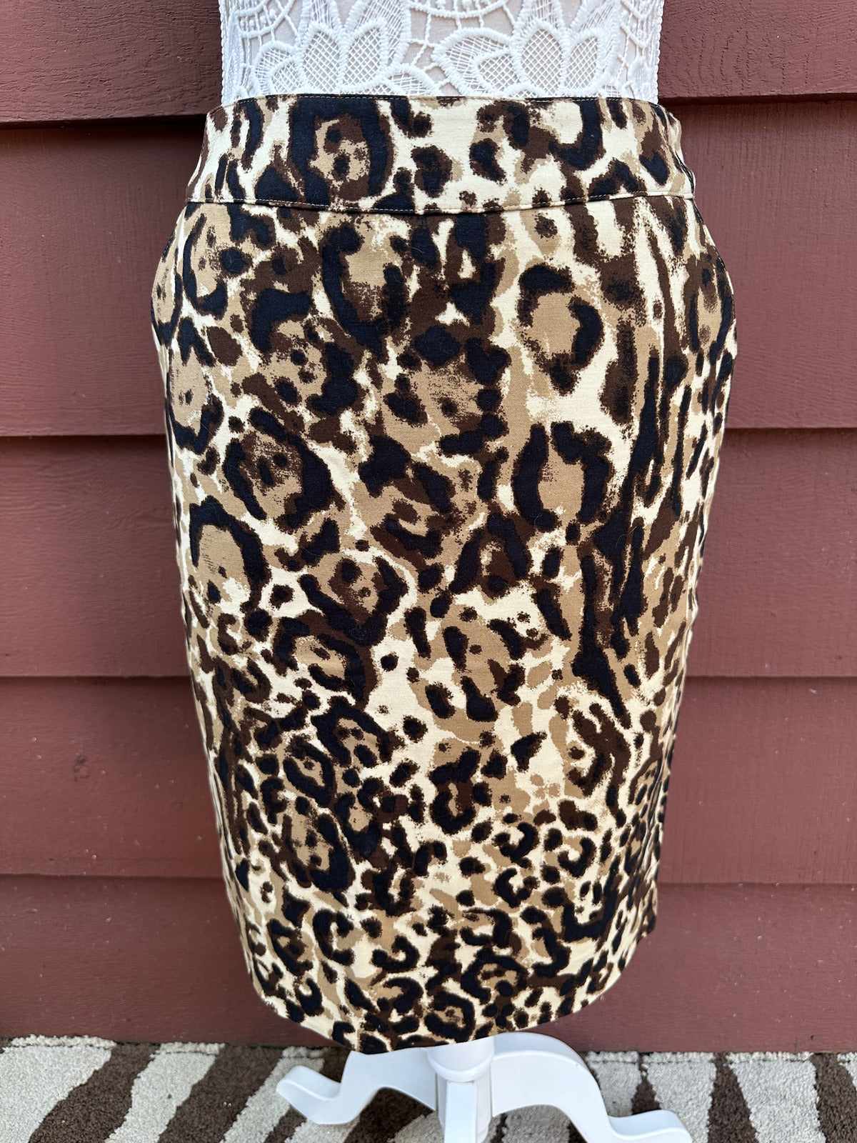 Merona Leopard Print Pencil Skirt Stretch Brown Multi Y2K Mob Wife