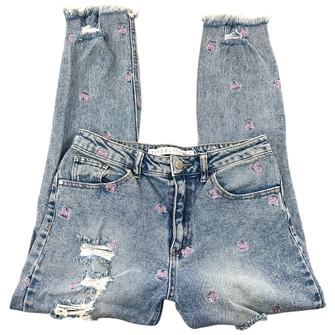 Tinseltown Distressed Butterfly Mom Jean