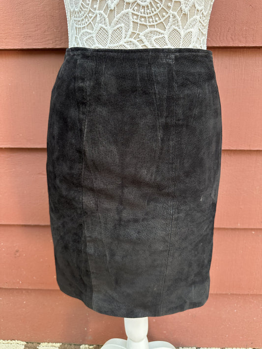 Vintage Chia Suede Leather Pencil Skirt 1980s 1990s Black