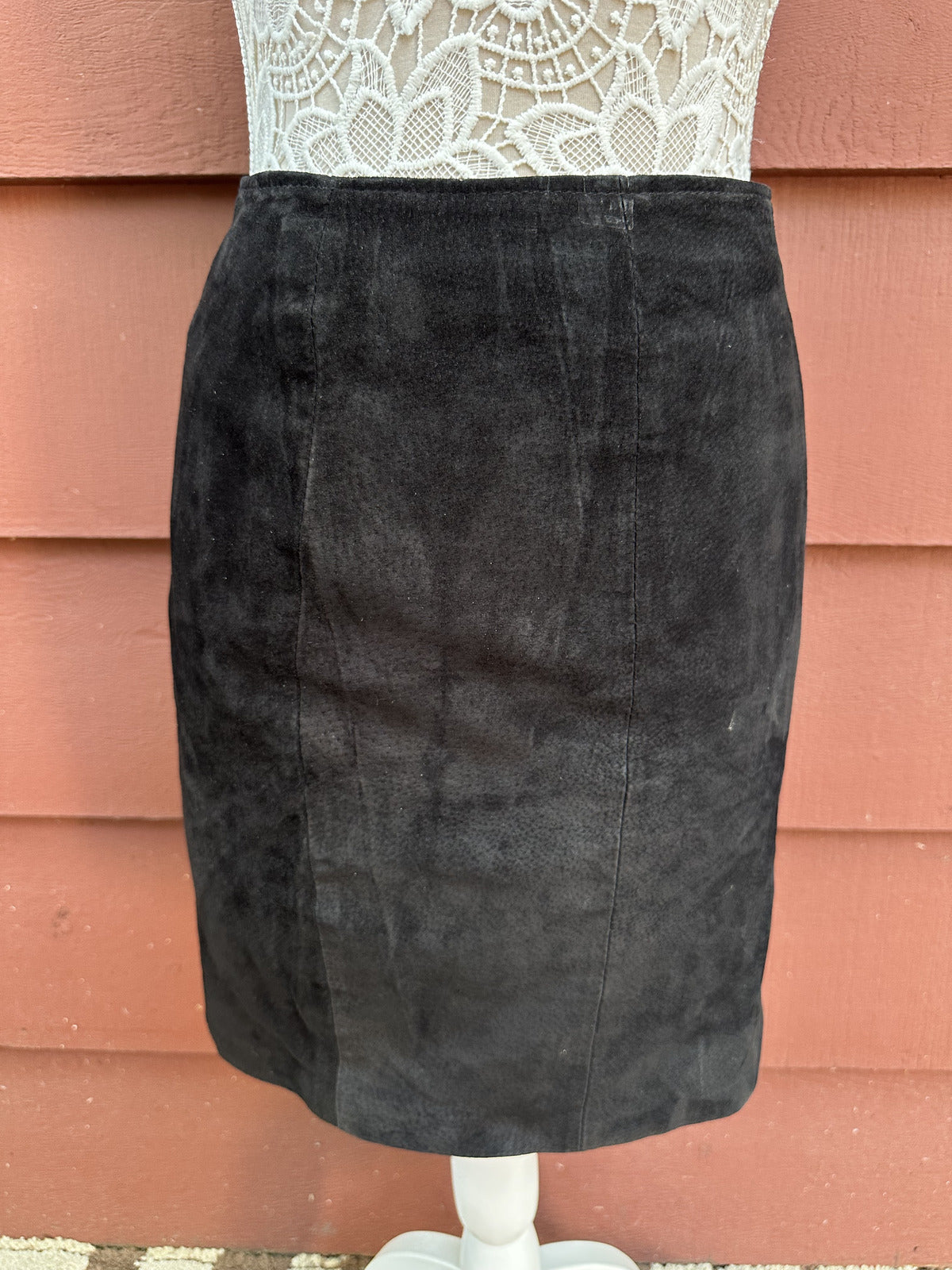 Vintage Chia Suede Leather Pencil Skirt 1980s 1990s Black