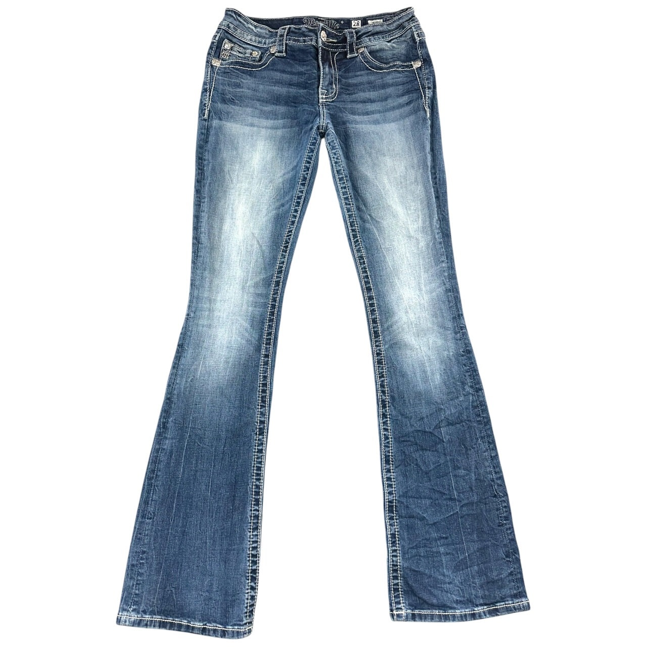 Vintage Miss Me Rhinestone & Sequin Embellished Distressed Bootcut Jeans