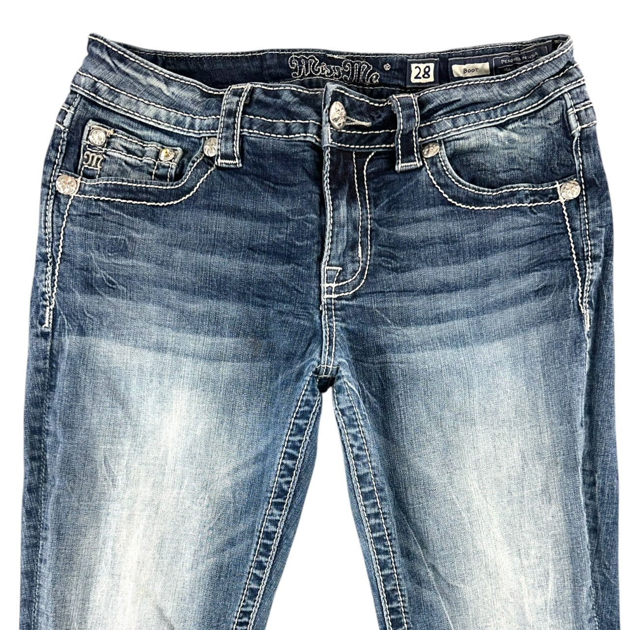 Vintage Miss Me Rhinestone & Sequin Embellished Distressed Bootcut Jeans