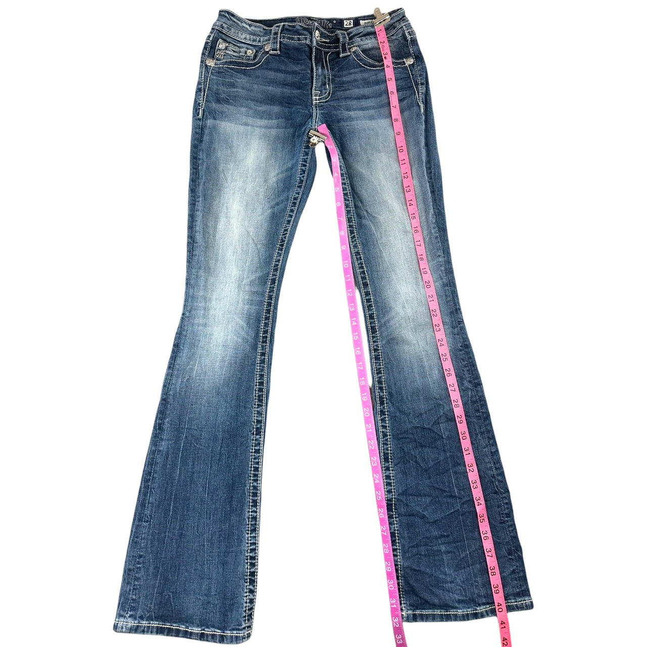 Vintage Miss Me Rhinestone & Sequin Embellished Distressed Bootcut Jeans
