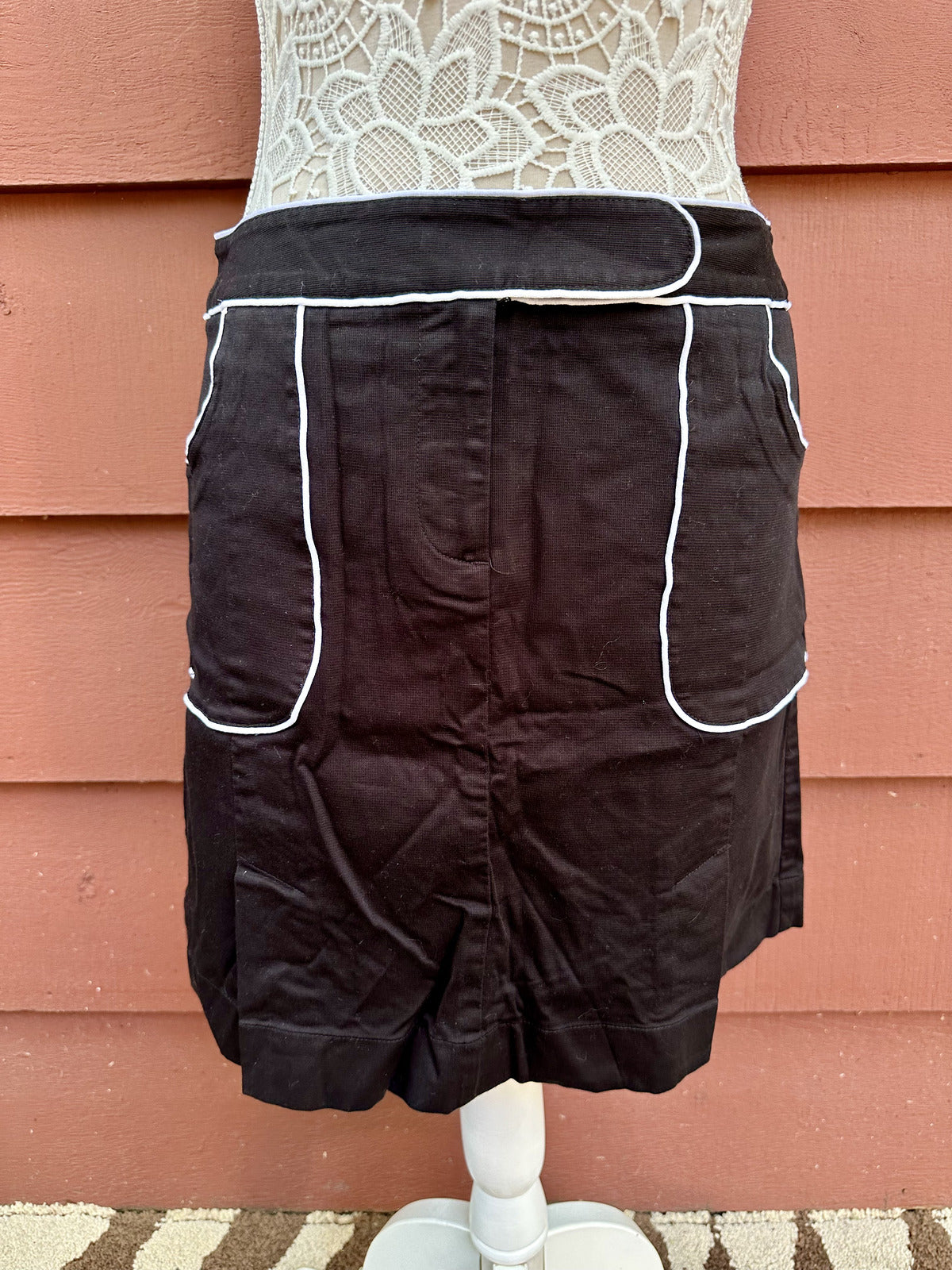 Ann Taylor LOFT Black Mini Skirt with White Piping Y2K Coquette Girl