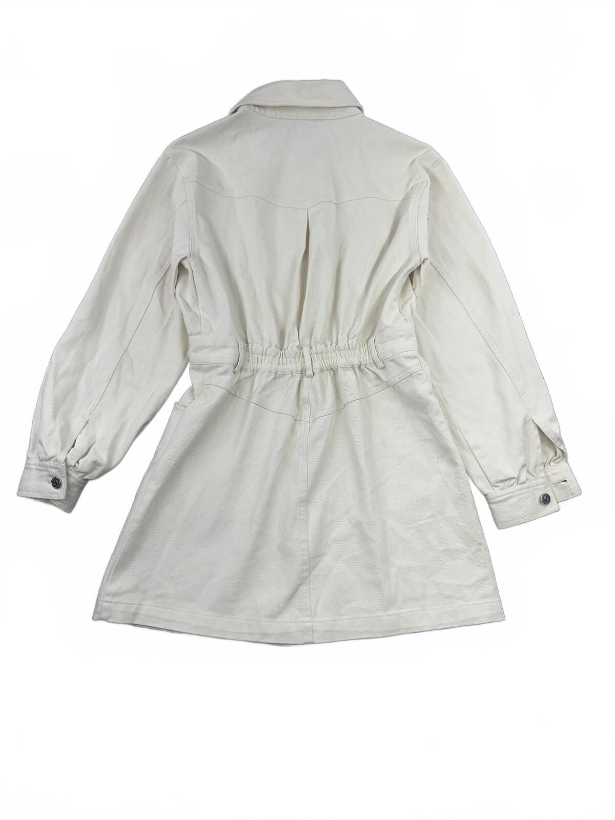 Steve Madden Cream Button Front Shirt Dress with Cinched Waist and Puff Sleeves