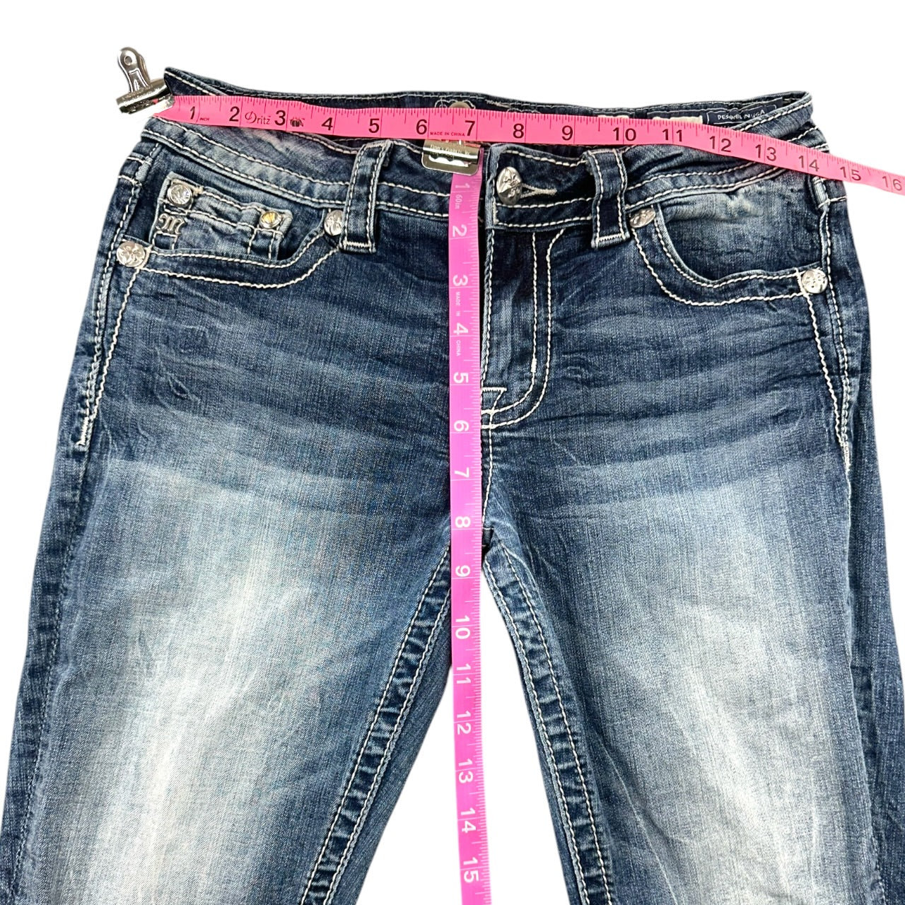 Vintage Miss Me Rhinestone & Sequin Embellished Distressed Bootcut Jeans