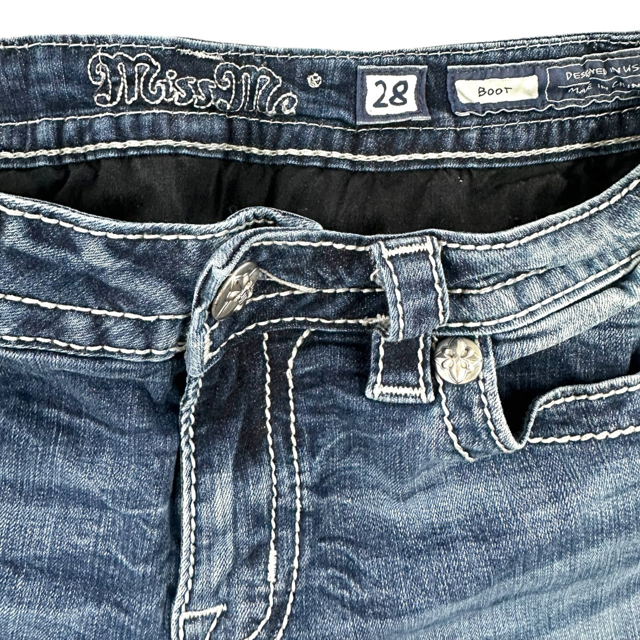 Vintage Miss Me Rhinestone & Sequin Embellished Distressed Bootcut Jeans