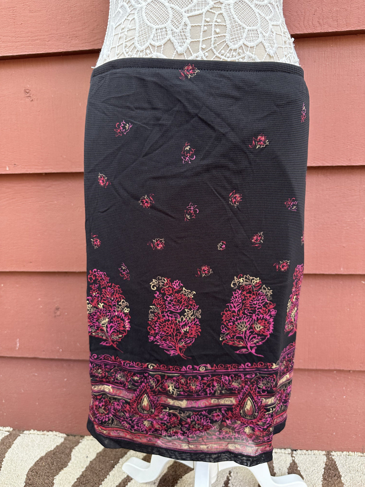 Emma James Black Floral Paisley Pencil Skirt Y2K Vintage Bohemian