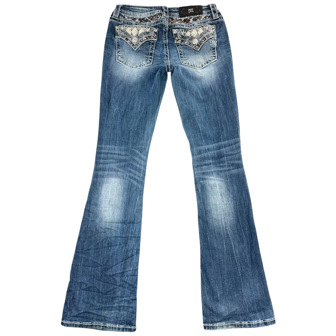 Vintage Miss Me Rhinestone & Sequin Embellished Distressed Bootcut Jeans