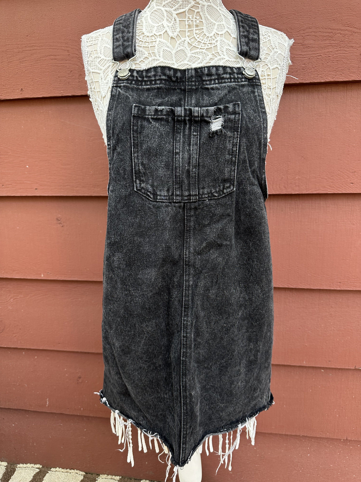 Wild Fable Black Denim Bib Skirt Acid Wash Overall Dress