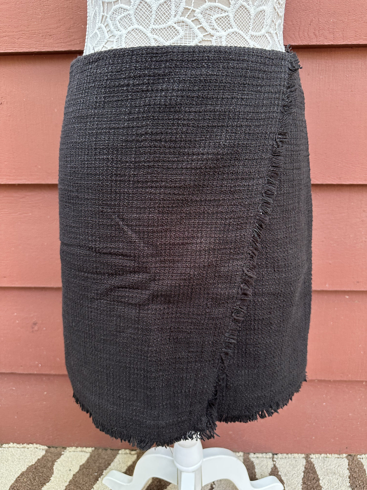 Ann Taylor Black Tweed Wrap Skirt Office Siren Preppy Minimalist Quiet luxury