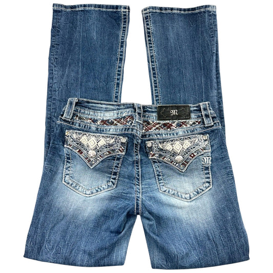 Vintage Miss Me Rhinestone & Sequin Embellished Distressed Bootcut Jeans