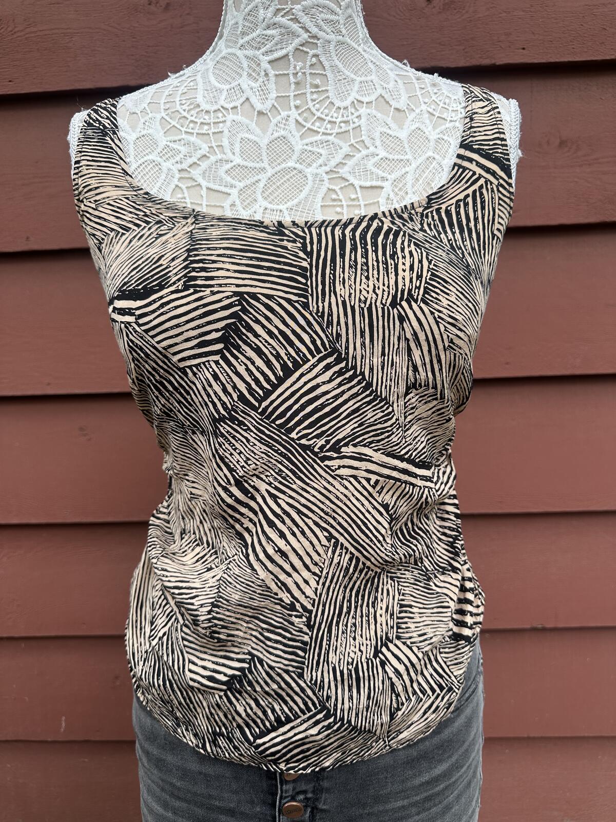Silence + Noise Abstract Print Tank Top in Beige and Black Artistic Modern