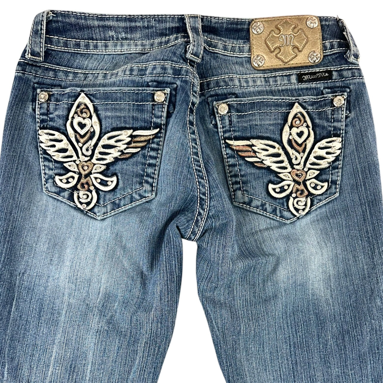Vintage Miss Me Embellished Bling Wing & Heart Bootcut Jeans