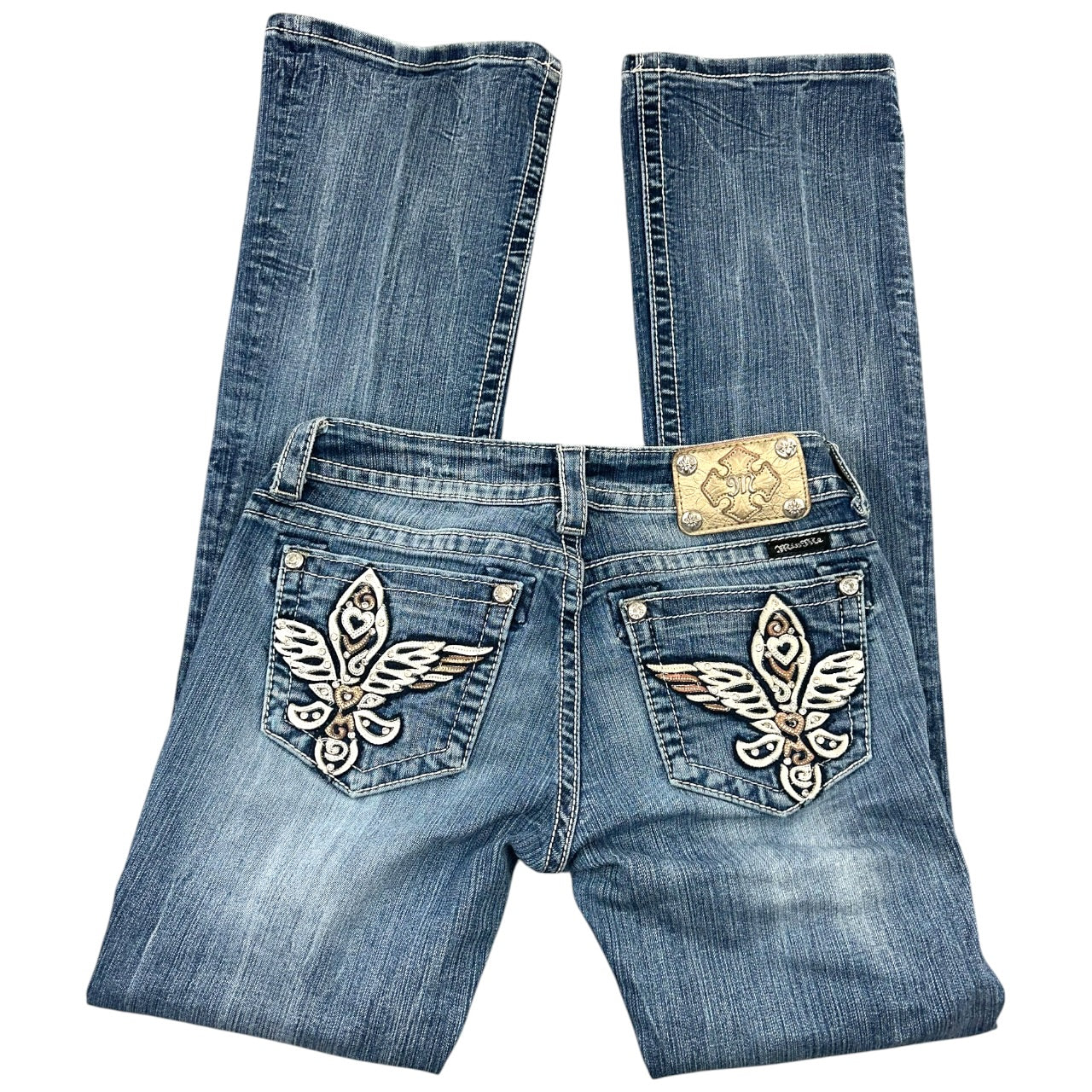 Vintage Miss Me Embellished Bling Wing & Heart Bootcut Jeans