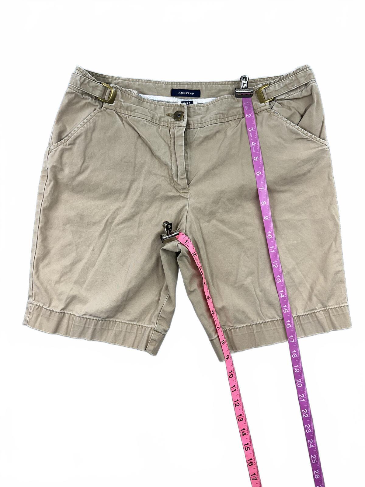 Lands End Classic Khaki Shorts Adjustable Side Buckles Buttoned Back Pockets 6P