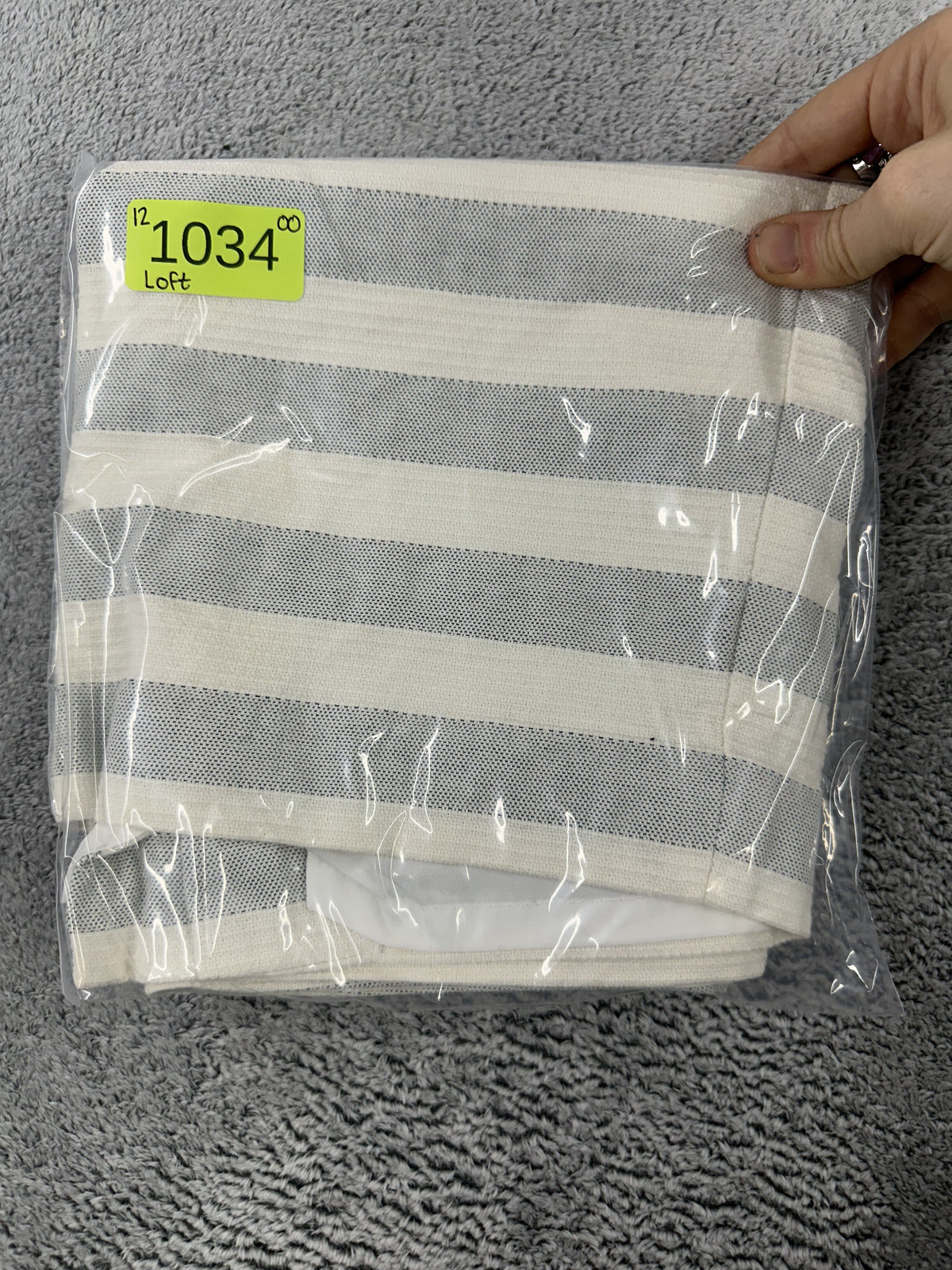 LOFT Petite Striped Button Front Pencil Skirt in Gray and Cream Preppy