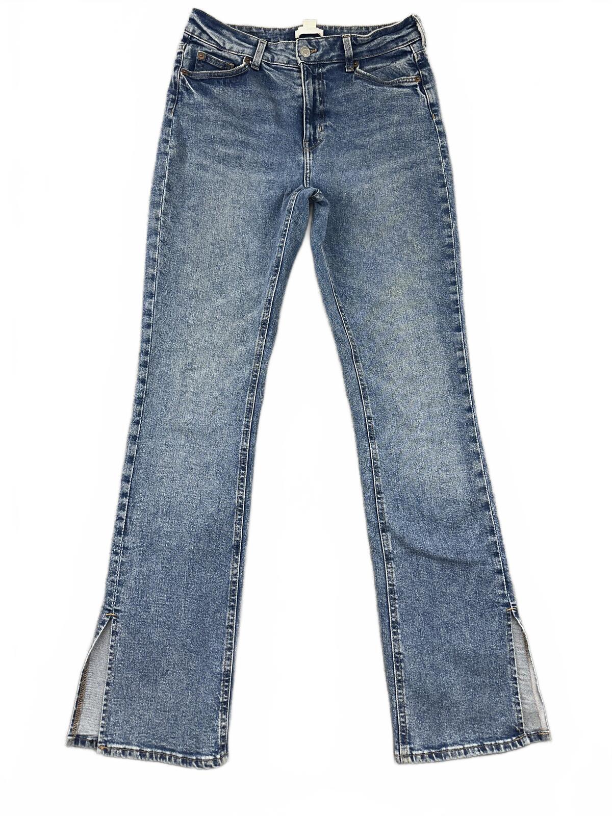 H&M High Waist Flared Blue Denim Jeans with Side Slits Vintage Retro Style
