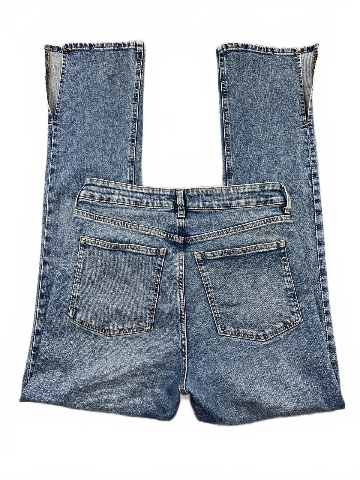 H&M High Waist Flared Blue Denim Jeans with Side Slits Vintage Retro Style