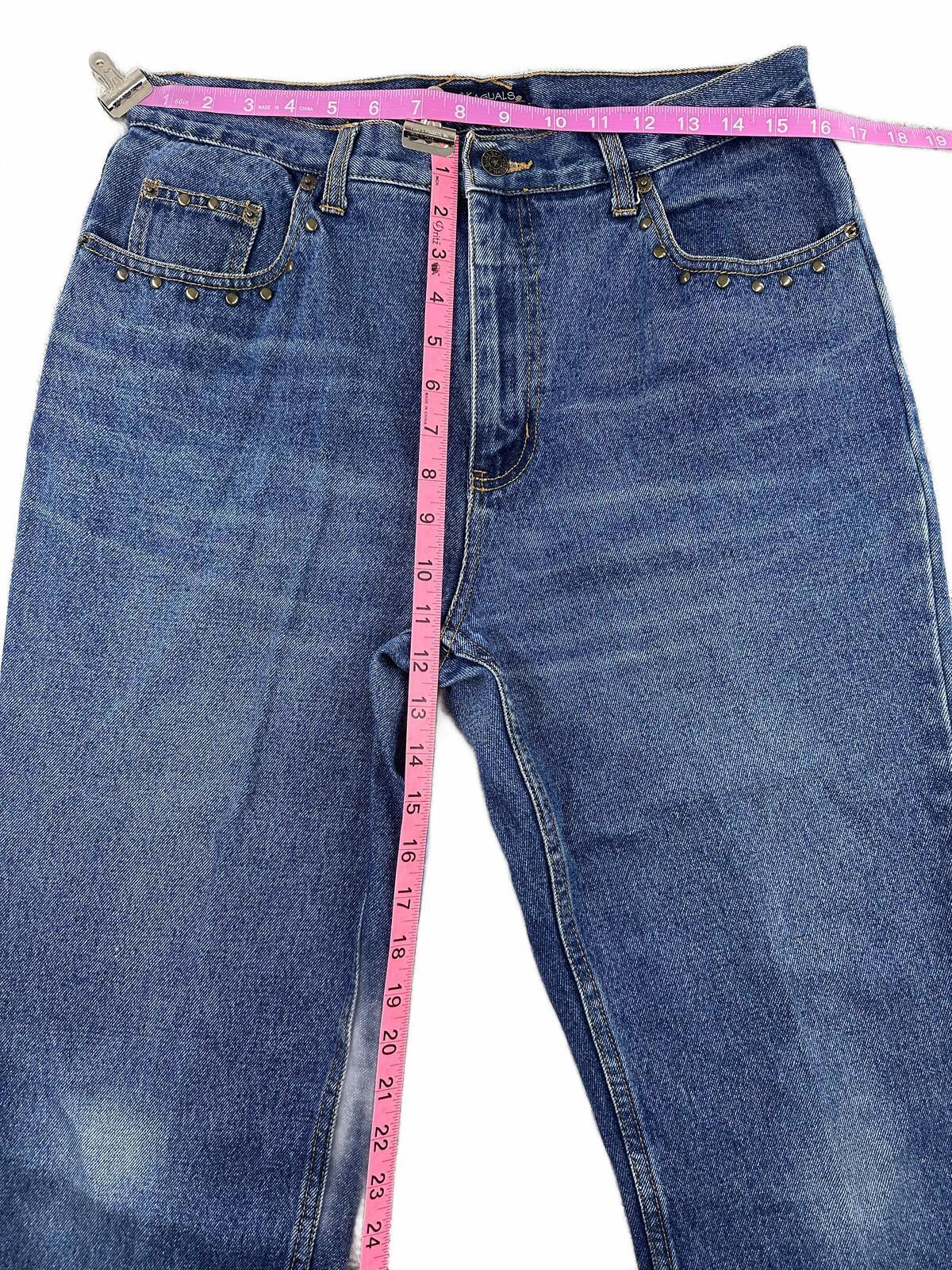Kyoto Kasuals Vintage Studded Cropped Denim Jeans Mid Blue Frayed Hem Capri
