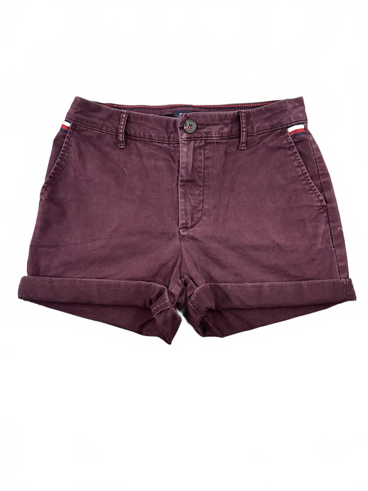 Tommy Hilfiger Burgundy Cotton Rolled Cuff Shorts Classic Preppy Casual