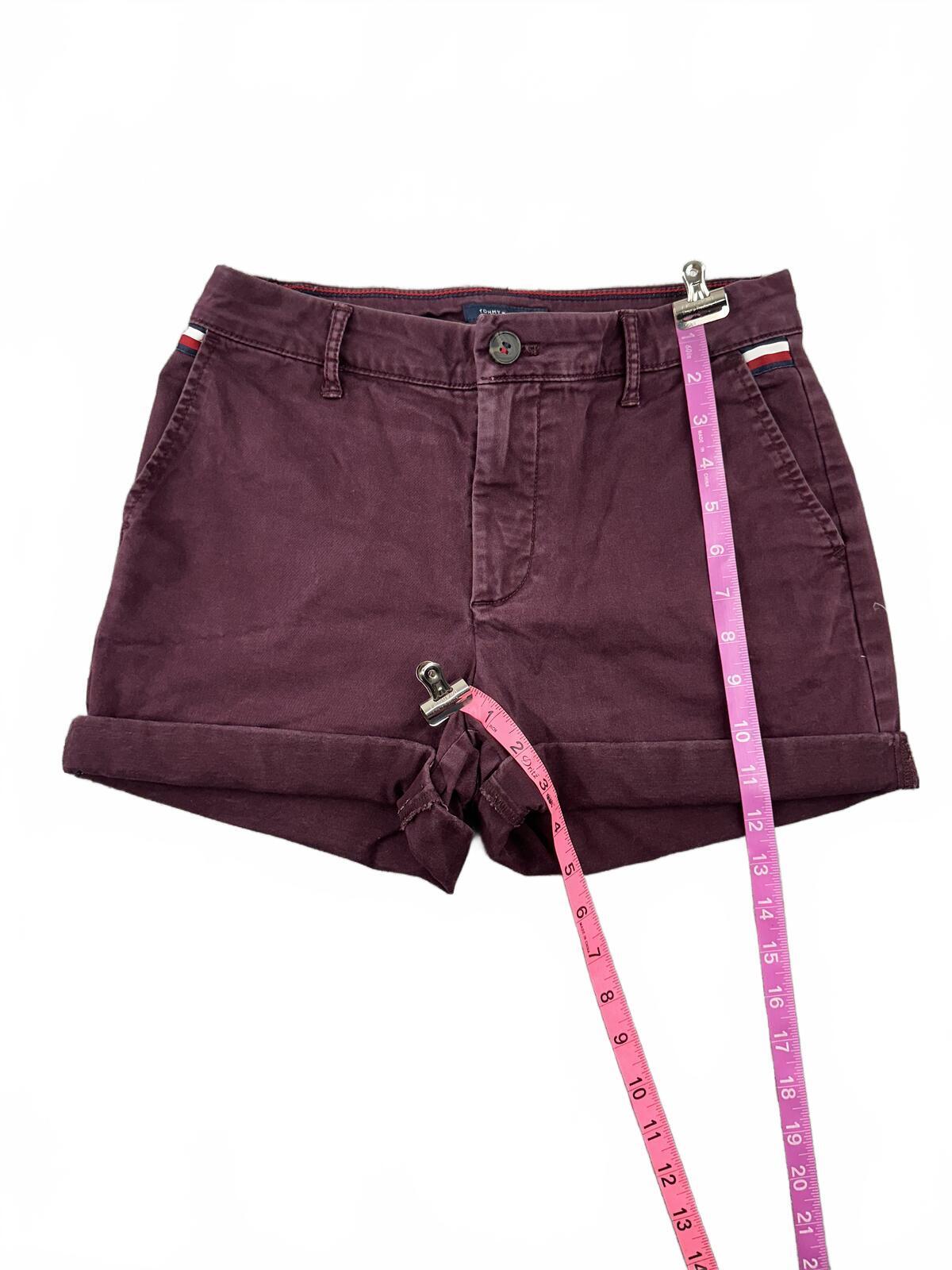 Tommy Hilfiger Burgundy Cotton Rolled Cuff Shorts Classic Preppy Casual
