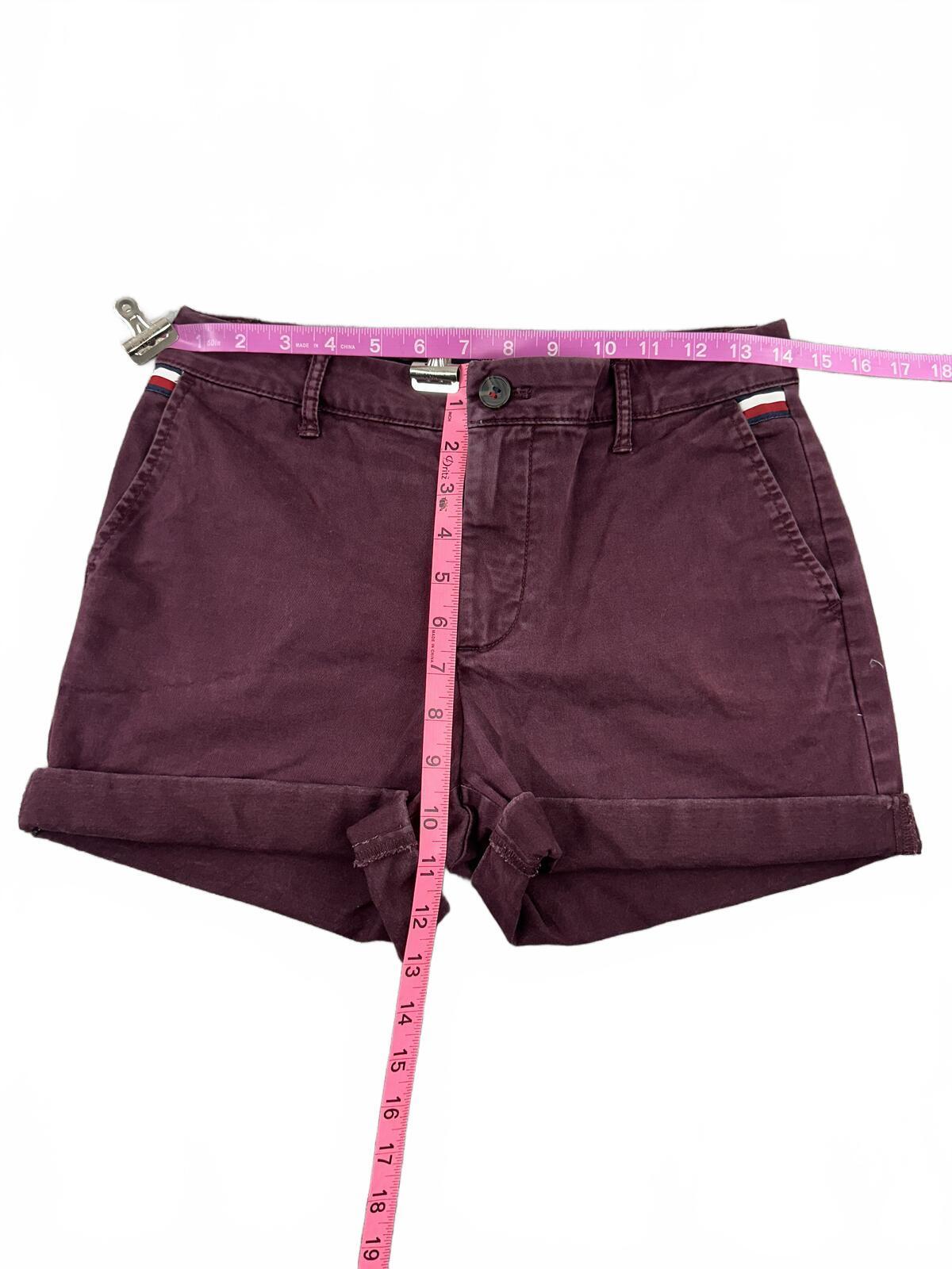 Tommy Hilfiger Burgundy Cotton Rolled Cuff Shorts Classic Preppy Casual