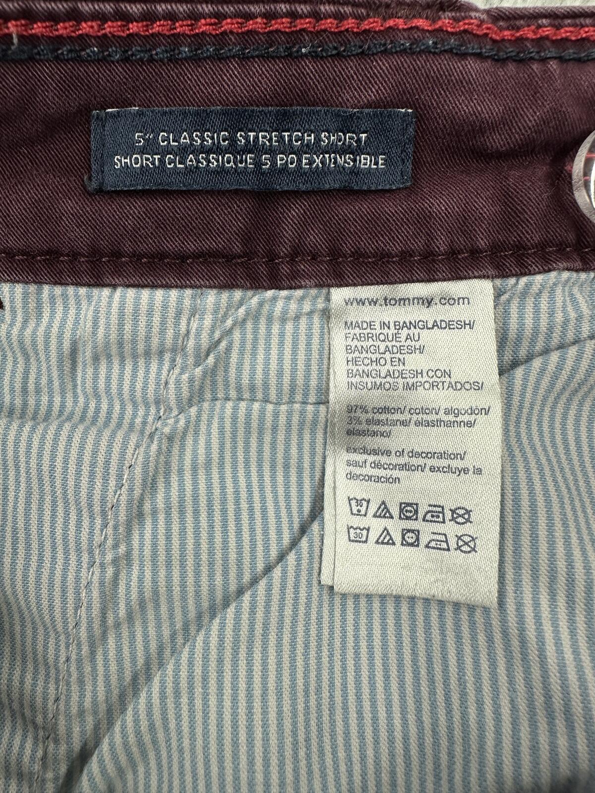 Tommy Hilfiger Burgundy Cotton Rolled Cuff Shorts Classic Preppy Casual