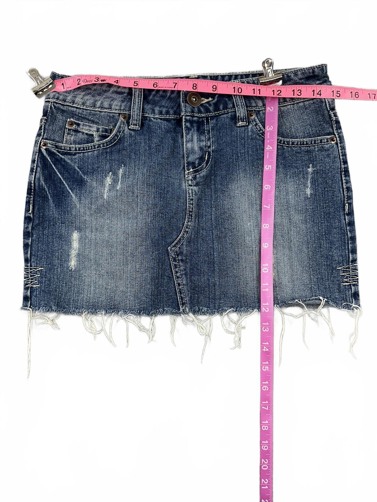 SO Denim Mini Skirt Distressed Raw Hem Vintage Blue