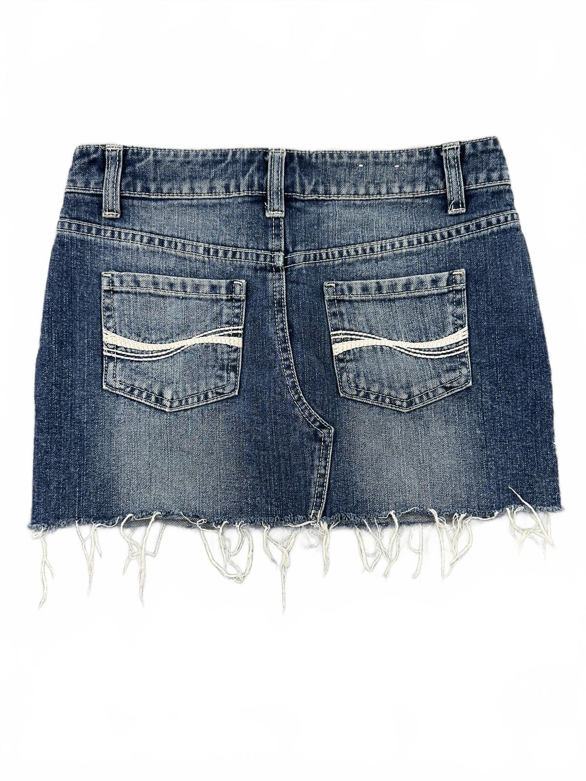 SO Denim Mini Skirt Distressed Raw Hem Vintage Blue