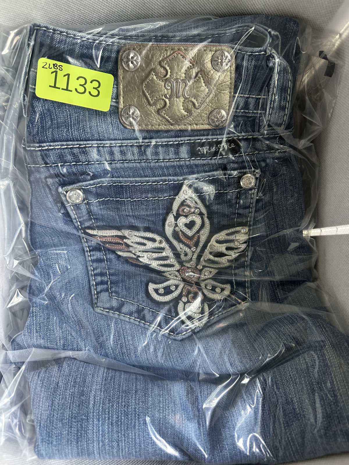 Miss Me Vintage Y2K Rhinestone Embellished Bootcut Jeans with Wings and Hearts