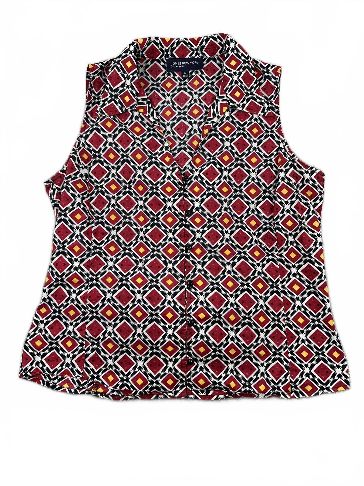 Jones New York Geometric Print Sleeveless Blouse