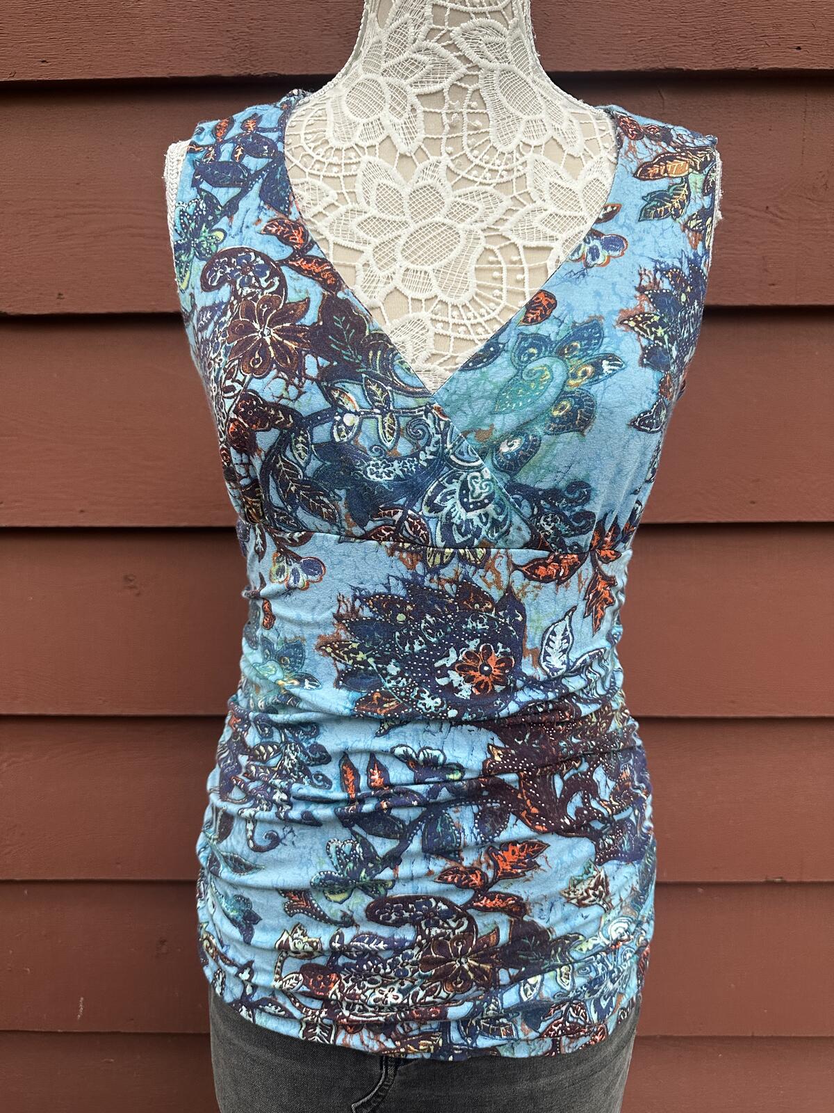 Tribal Sleeveless Floral Print Top Blue