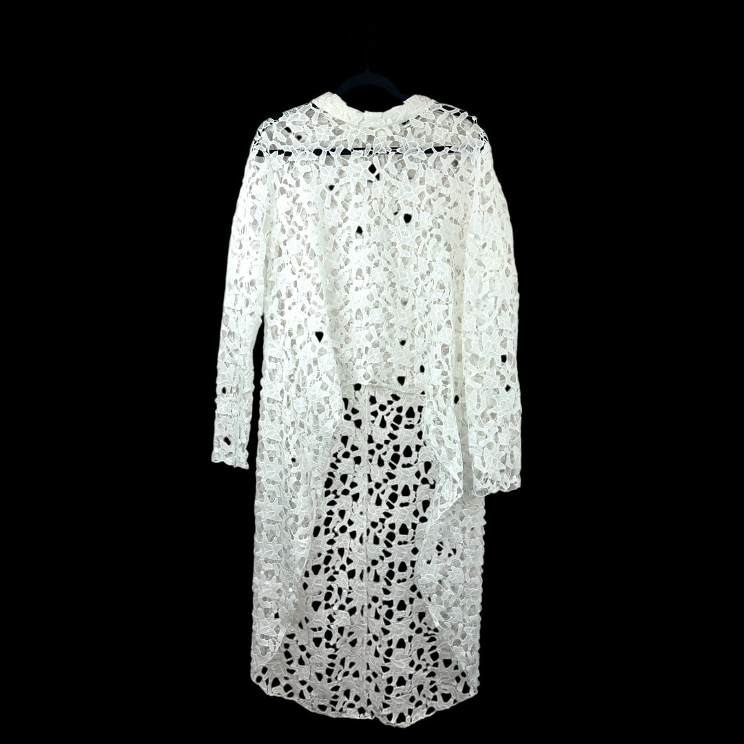 PRETTYGARDEN White Hallow Out Crochet Lace Long Sleeve High Low Tunic Top