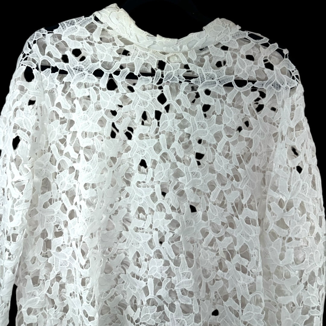 PRETTYGARDEN White Hallow Out Crochet Lace Long Sleeve High Low Tunic Top